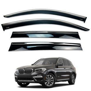 Дефлектори вікон (вітровики) BMW X3 2018-2021 нерж. з хром полоскою (HAWK) 31270 фото