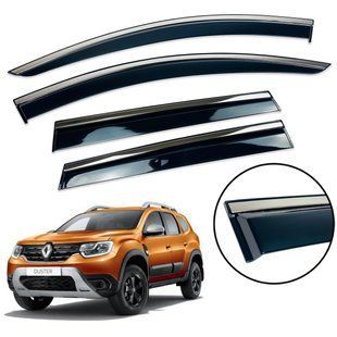Дефлектори вікон (вітровики) Renault Duster II 2018- нерж. з хром полоскою (Defl) 21014 фото