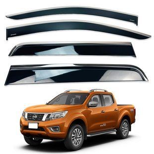 Дефлектори вікон (вітровики) Nissan NAVARA 2015+ нерж. з хром полоскою (HAWK) 31353 фото