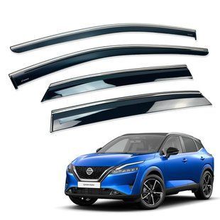 Дефлектори вікон (вітровики) Nissan Qashqai J12 III 2021+ 4шт. нерж. з хром полоскою (HAWK) (на скотче) 31356 фото
