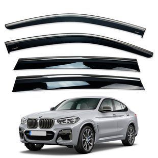 Дефлектори вікон (вітровики) BMW X4 G02 2018-2024 нерж. з хром полоскою (HAWK) 31268 фото